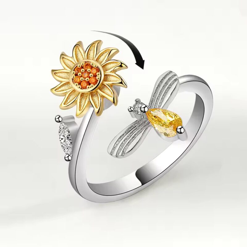 925 Sterling Silver Sunflower Diamond Zircon Rotatable Ring For Women