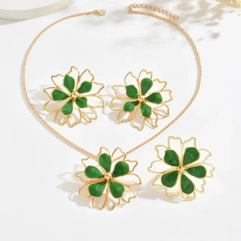 Trendy Colorful Hollow Enamel Flower Earrings Necklaces Rings for Women