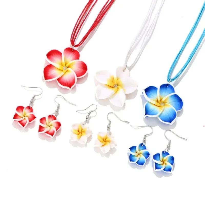 Bohemian Big Flower Braided Jewelry Set for Women Frangipani Flowers Necklace Earrings