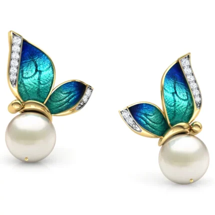 Butterfly Shape Stud Earrings For Women Fashion Gold Color Crystal Imitation Pearl Earrings Female Wedding Band Jewelry