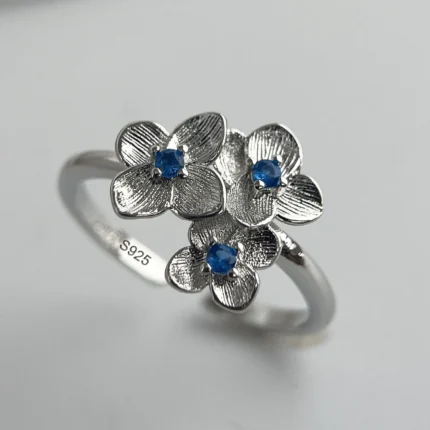 925 Sterling Silver Rings for Women Couple Minimalist Handmade Simple Blue Flower Zircon Ring