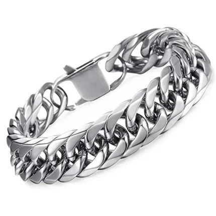 Stainless Steel LA Cuban Link Chain Bracelet For Men Punk Hip Hop Silver Color Hand Chain