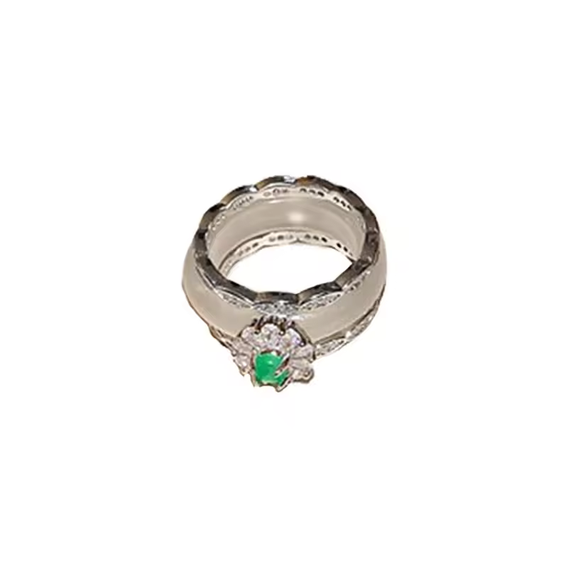 Zircon Flower Ring Simple Design Touching Jade Index Finger Ring