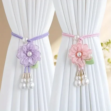Adjustable Camellia Curtain Tieback Beautifully Punch-free Pearl Curtain Buckle Elegant Curtains Tie Rope Living Room