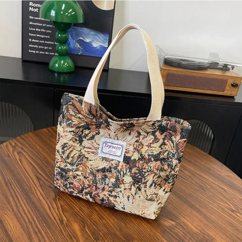 Stylish Versatile Girl’s Handbag Leisure Large Capacity Casual Tote Bag Lightweight Flower Printed Shoulder Bag