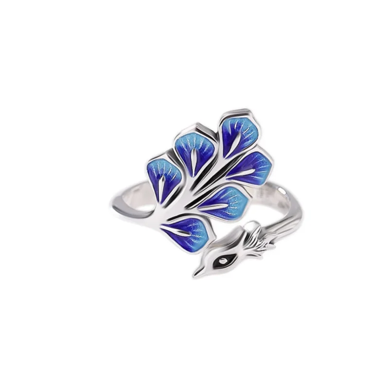 925 Sterling Silver Blue Peacock ​Wedding Rings For Women